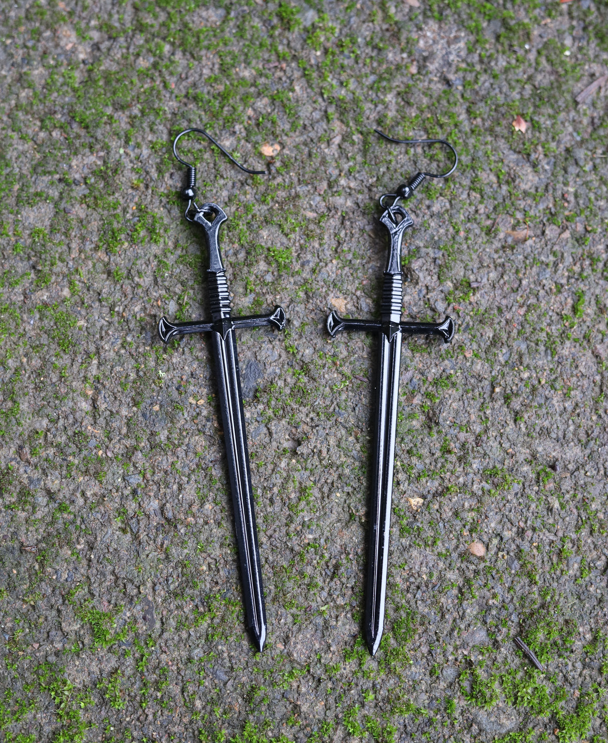 Black Sword Earrings Front