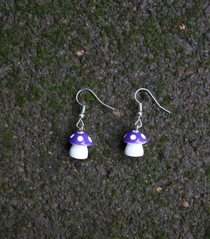 Purple Mushroom Earrings Flat