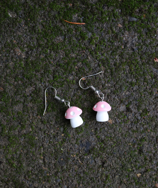 Pink Mushroom Earrings Flat
