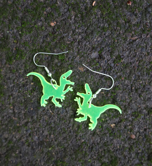 Neon Yellow Dinosaur Earrings Flat