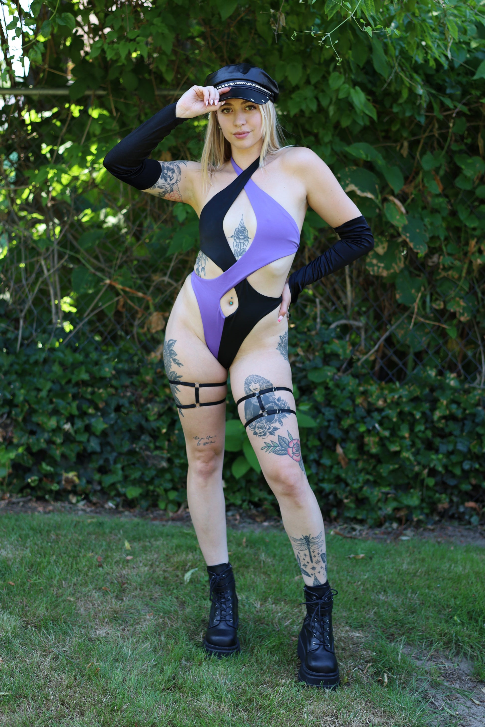 Purple Vortex Rave Bodysuit - Front 1