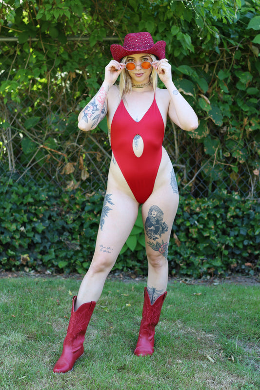 Red Cheeked Up Rave Bodysuit - Front 1